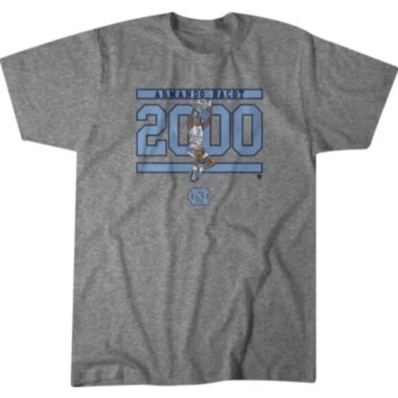 NWT - North Carolina Tar Heels Armando Bacot 2000 T-Shirt Size - Grey, Size S - Picture 1 of 1